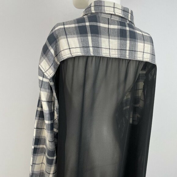 Furst of a Kind Womens Hi Low Long Sheer Back Plaid Button Up Shirt Oversize OS - Picture 5 of 12